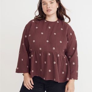 Madewell nwt  Embroidered Lightspun Peplum Open-Back Top